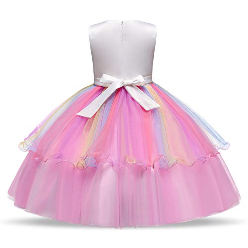 URAQT Disfraz de Unicornio, Vestido de Princesa Unicornio para Niñas, Vestido Elegante con Collar/Diadema para Cumpleaños/Cosplay/Boda, Edad 2-10 Años (Rosado, 4-5 años)