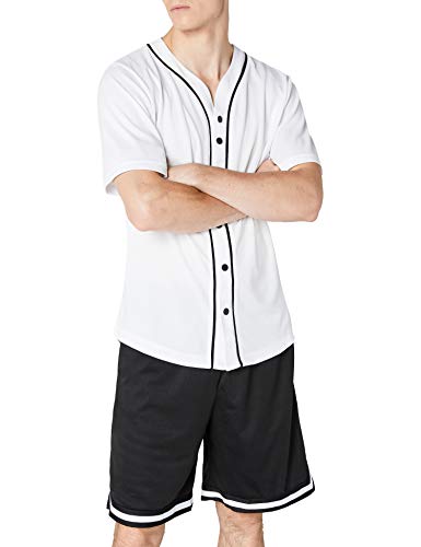 Urban Classics Mesh Jersey Camiseta Baseball con Botones a Presión, Blanco (White), M para Hombre