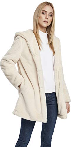Urban Classics Teddyjacke Plüsch Mantel aus Fleece-Ladies Hooded Teddy Coat abrigo de pelo sintético, offwhite, XS para Mujer