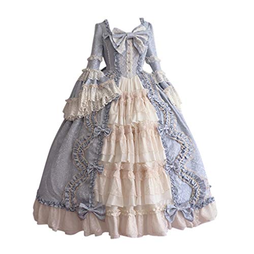 VEKDONE vestido gótico para mujer, cosplay, gótico, victoriano, popelín, renacentista, vestido de princesa Lolita - Azul - Medium