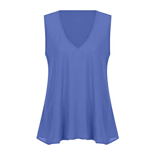 VEMOW Cami Tops Camiseta con Cuello en V para Mujer Camiseta sin Mangas Chaleco de Verano Blusa Talla Grande(Azul,S)