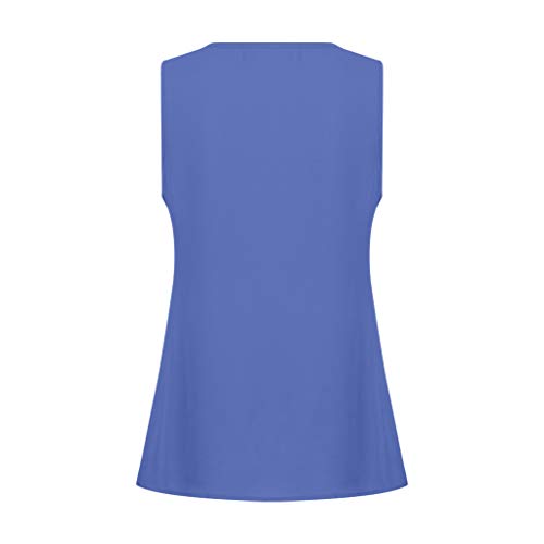 VEMOW Cami Tops Camiseta con Cuello en V para Mujer Camiseta sin Mangas Chaleco de Verano Blusa Talla Grande(Azul,S)