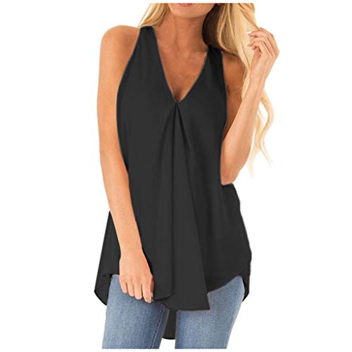 VEMOW Cami Tops Camiseta con Cuello en V para Mujer Camiseta sin Mangas Chaleco de Verano Blusa Talla Grande(ZA Negro,L)