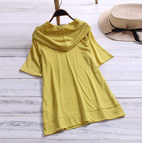 VEMOW Camiseta de Manga Corta con Capucha y Estampado de Dibujos Animados Casual para Mujer tamaño Extra Top Blusa(Amarillo,L)