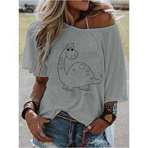 VEMOW Camisetas Mujer Verano Blusa Elegante Chicas Talla Extra Labios Impresión Manga Corta Camiseta Blusa Tops Hombros Mujer Camisetas Mujer Tallas Grandes(Gris,L)