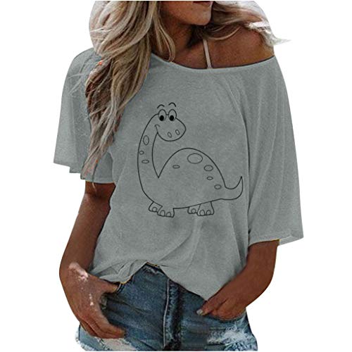 VEMOW Camisetas Mujer Verano Blusa Elegante Chicas Talla Extra Labios Impresión Manga Corta Camiseta Blusa Tops Hombros Mujer Camisetas Mujer Tallas Grandes(Gris,L)