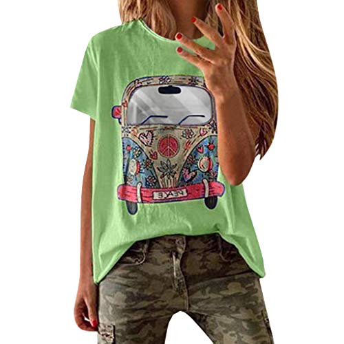 VEMOW Camisetas Mujer Verano Primavera Moda para Chicas Tallas Grandes Imprimir De Manga Corta Blusa Cuello Redondo Y Manga Corta Blusa Superior Informal Polos Tops 2019 Nueva(Verde,5XL)