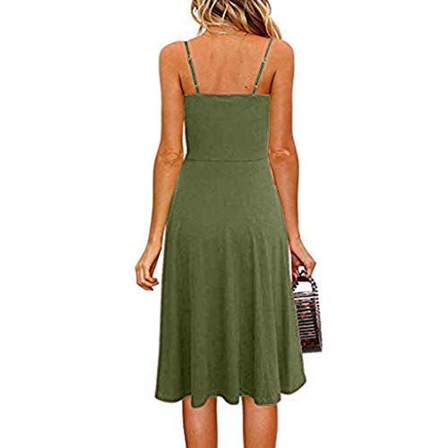 VEMOW Faldas Midi Vestido Largo Casual con botón Abotonado sin Mangas, Vestido Suelto de Fiesta Informal para Mujer(Verde,L)