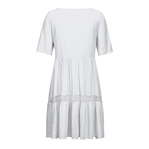 VEMOW Faldas Mujer Vestido Corto Bohemio con Cuello en V de Las Mujeres Vestido de Verano Informal de Playa Hueco Hueco Corto(Blanco,XL)