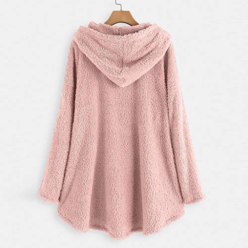 VEMOW Sudaderas con Capucha Mujer Lana Bordado Talla Extra Calentar Pullover Parte Superior Botón Suéter Blusa Tops Camisa OtoñO Invierno(Rosado,L)