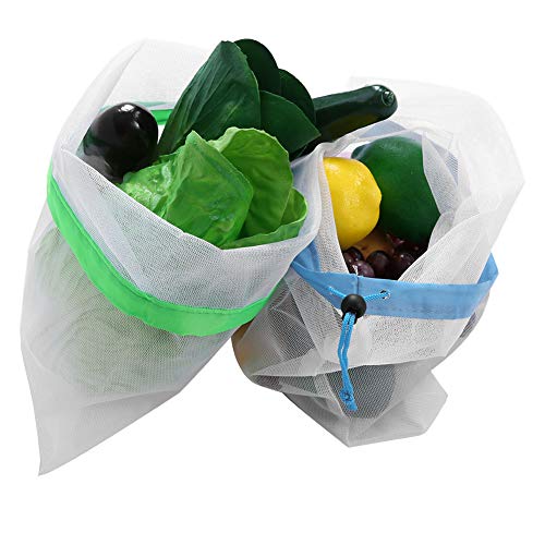 【????? ?????? ?????????】wosume Drawstring Mesh Bags Reusable Misceláneas Juguete Fruit Vegetable Storage Punch 15pcs