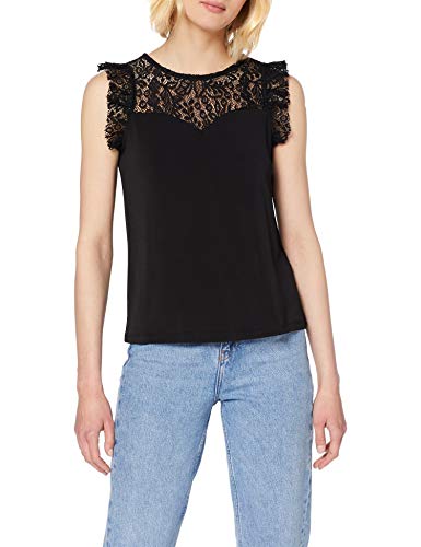 Vero Moda VMALBERTA Sweetheart Lace S/L Top Noos Camiseta sin Mangas, Negro (Black Black), XS para Mujer