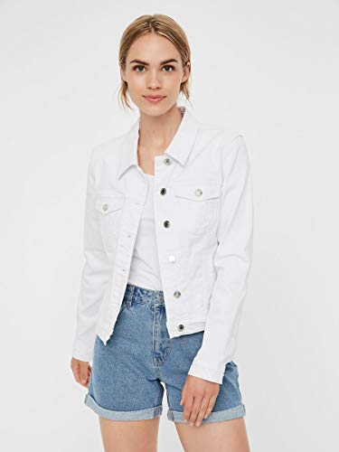 Vero Moda Vmhot SOYA LS Denim Jacket Mix Noos Chaqueta, Blanco (Bright White Bright White), 38 (Talla del Fabricante: Small) para Mujer