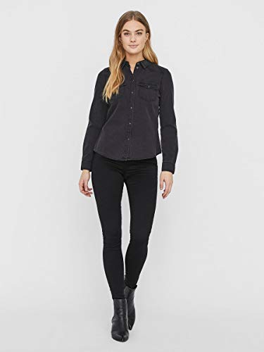 Vero Moda Vmmaria LS Dnm Slim Shirt Mix Ga Noos Ci Camisa, Schwarz, S para Mujer