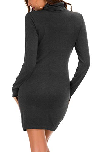 Vestido Ajustado de Manga Larga para Mujer Vestido Elegante de Cuello Alto con Cuello Alto (L, Gris)