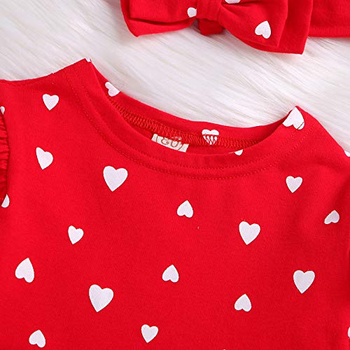 Vestido Bebé Niña + Diadema Manga Larga Impresión de Corazón Plisada Vestidos Niñas Princesa Ropa Bebe Niña Recien Nacido (Rojo, 12-18 Meses)