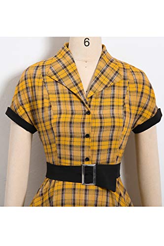 Vestido de Cóctel Fiesta Mujer Verano Años 50 Vintage Rockabilly Sin Mangas/Manga Corta Pin Up Elegante Amarillo S