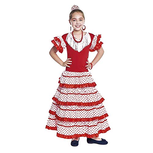 Vestido Sevillanas Niña con Accesorios Flamenca Peineta Collar Pulsera Rojo Blanco【Tallas Infantiles de 1 a 15 años】[3-4 años] Disfraz Sevillana Traje Flamenca Volantes Feria Abril Sevilla Baile