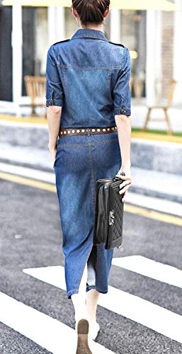 Vestido Vaquero Mujer Fashion Elegantes Manga Primavera Festival Otoño de Moda Largo De Solapa Denim Vestidos Talla Grande Casuales Tendencia Streetwear Vestido Midi Dress