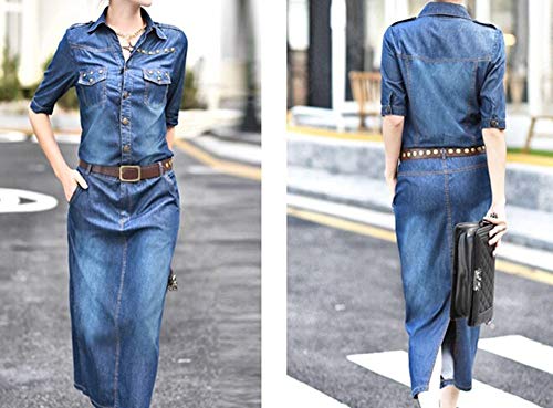 Vestido Vaquero Mujer Fashion Elegantes Manga Primavera Festival Otoño de Moda Largo De Solapa Denim Vestidos Talla Grande Casuales Tendencia Streetwear Vestido Midi Dress