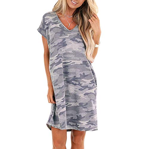 Vestidos Camuflaje Rebajados, Vestidos Mujer Verano 2020, Vestido de Cuello V Manga Corta con Bolsillo, Suelto Blusa Tops Túnica, Ropa de Playa Bikini Cover Up