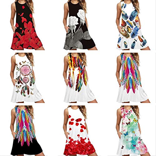 Vestidos Cortos Mujer Sexy,Vestido de Fiesta sin Mangas de Playa de,Verano para Mujer,Vestido Irregular de Vacaciones para, Mujer Mini Vestido,Boho De Playa niña Casual