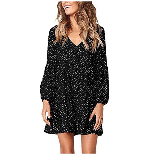 Vestidos de Lunares Mujer Informal con Cuello en V Manga Larga con Volantes Sueltos Vestidos de Fiesta Cortos