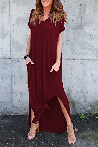 Vestidos Mujer Casual Bohemios Playa Largos Verano Vestido Boho Hendidura Falda Larga Maxi Vestido Playeros Winered S