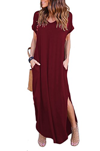 Vestidos Mujer Casual Bohemios Playa Largos Verano Vestido Boho Hendidura Falda Larga Maxi Vestido Playeros Winered S