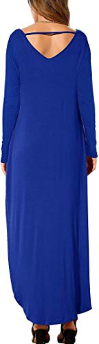 Vestidos Mujer Casual Largos Vestido Cuello V Manga Larga Otoño Vestidos Boho Hendidura Falda Larga Maxi Vestido Bluelong L