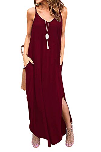 Vestidos Mujer Casual Playa Largos Boho Floral Maxi Vestido Bohemio Tirantes Playa Verano Vino L