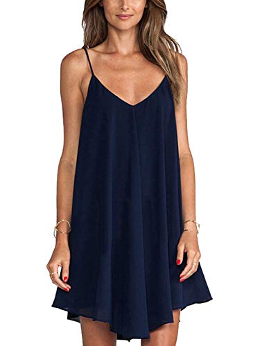 Vestidos Mujer Verano Suelto Playa Camisón Casual V-Cuello sólido sin Mangas Moda y Comoda Mini Vestido