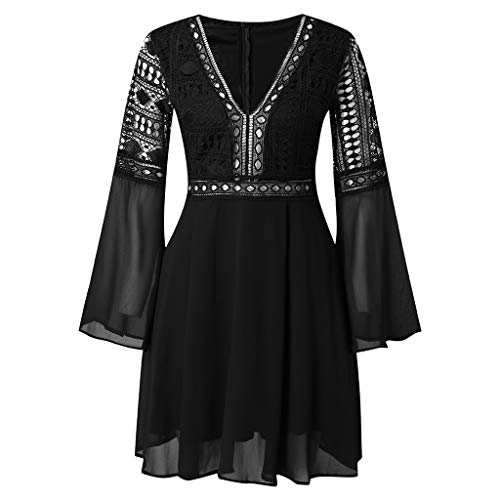 Vestidos para Mujer,Elegante Fiesta Vestidos Encaje Vestido de Cóctel Vestido de Noche Vestido Moda Slim Fit Vestidos Corta Vestidos vpass (Negro, S)