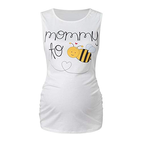 Vestidos para Premamá Vestidos Embarazo Ropa Mujer Maternidad Sin Mangas Dibujos Animados Abeja Imprimir Camisetas Sin Mangas Embarazo Chaleco Enfermería Top-A_XL