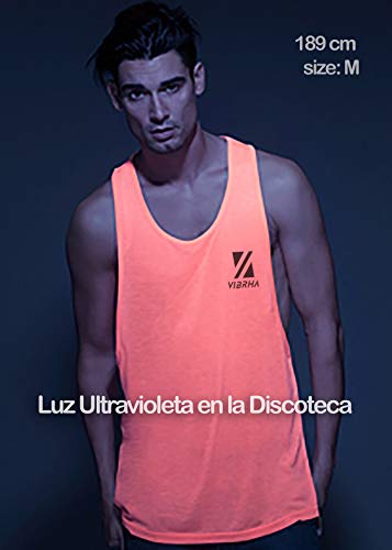 Vibrha Camiseta Deportiva Sin Mangas Flúor De Hombre - Camiseta Fitness De Tirantes Sisa Ancha Bodybuilding Gym (Naranja, S)