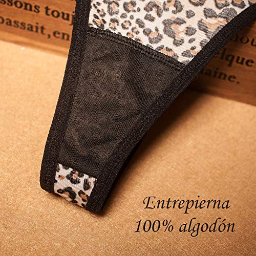 VicSec Pack de Braguitas Mujeres Sexy Encaje Fina, Erótica Tanga Suave G-String Atractiva Lencería Interior Espalda Decora Corazon Talla Única (4 Pack Leopardo)