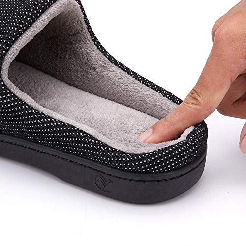 VIFUUR Hombre Zapatillas de casa Espuma de Memoria de Alta Densidad Cálido Interior Lana al Aire Libre Forro de Felpa Suela Antideslizante zapatosPunto Blanco/Gris 44/45