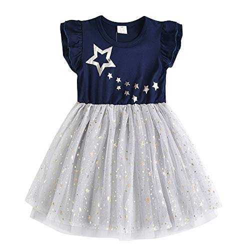 VIKITA Vestido Patrón de Mariposa Unicornio Algodón Tulle Tutu Manga Corta Niñas SH4581 4T