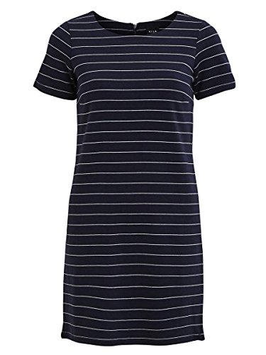 Vila Clothes Vitinny New S/s Dress-Noos Vestido, Azul (Total Eclipse Stripes: Snow White Version 4), 36 (Talla del Fabricante: X-Small) para Mujer