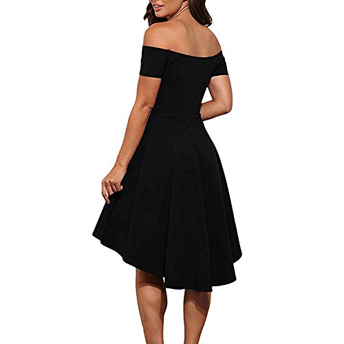 VILLAVIVI Mini Vestido De Ceremonia De La Mujer Elegante De Dama De Honor Fiesta Escote Barco (Negro, L)