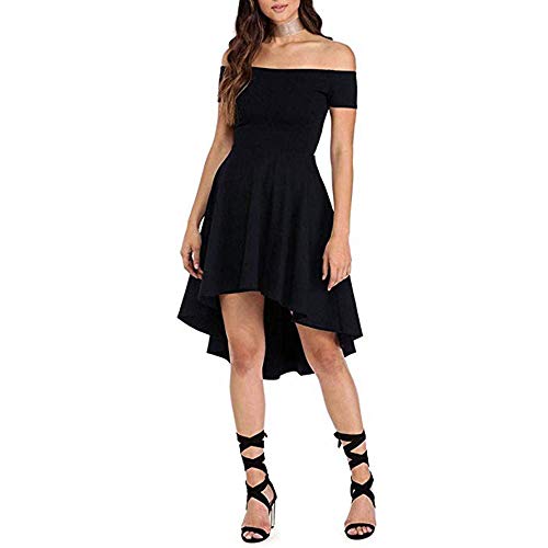 VILLAVIVI Mini Vestido De Ceremonia De La Mujer Elegante De Dama De Honor Fiesta Escote Barco (Negro, L)