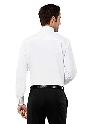 Vincenzo Boretti Camisa de Hombre, Corte Ajuste Recto (Regular-fit), 100% algodón, Manga-Larga, Cuello Kent, Lisa - no Necesita Plancha Blanco 41-42