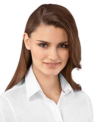 Vincenzo Boretti Camisa de Mujer Elegante y clásica, Ajustada Entallado (Slim-fit), Mezcla de algodón, Ligeramente elástica, Manga-Larga, Cuello Kent, Lisa - fácil de Planchar Blanco 38