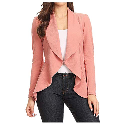 VJGOAL Blazer de Mujer Elegante de Manga Larga Solapa Trajes de Volantes Chaqueta Rebeca Abrigos Damas Oficina Casual Color sólido Chaqueta de Fiesta Delgada