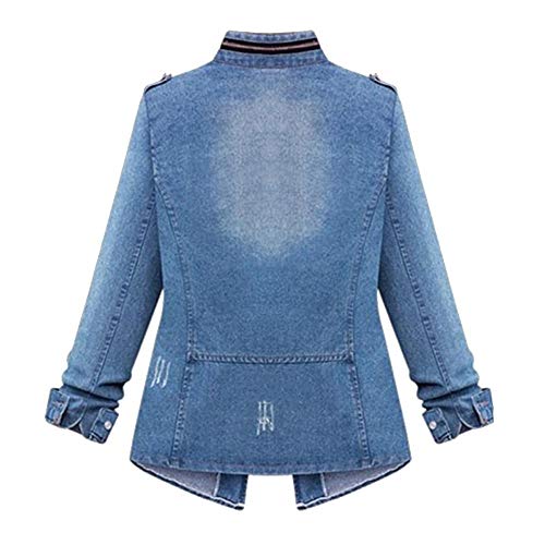 VJGOAL Mujer Chaqueta Vaquera con Cremallera Talla Grande Abrigo Otoño Invierno Moda Botones Sueltos de Manga Larga Chaqueta de Mezclilla Informal Retro de Color sólido