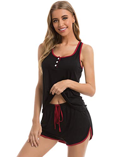 Vlazom Conjunto de Pijama Mujer Verano Corta Super Cómoda y Suave, Ropa de Dormir Transpirable para Dormir Tranquila -S-XXL