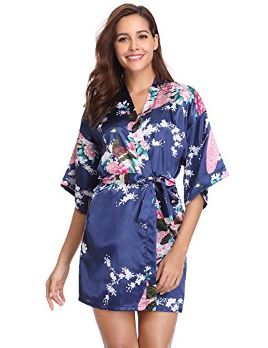 Vlazom Kimono Mujer Bata para Satén Mujer Sexy y Elegante Ropa de Dormir Batas Albornozes Mujer