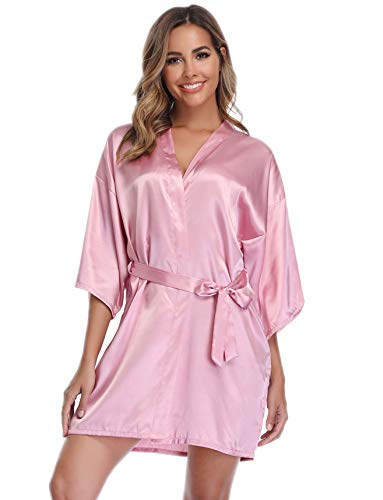 Vlazom Kimono Mujer Satén Suave y Ligero, Albornoces para Muje de Dormir/Batas Mujer de Pijamas S-XXL