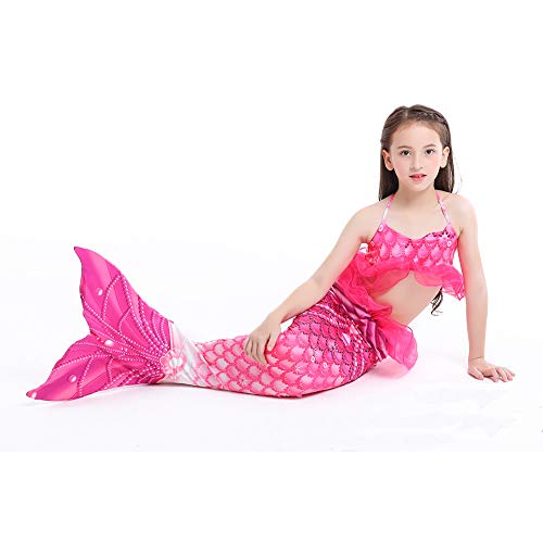 Vobony 3 Piezas Cola de Sirena Bañador Niña Traje de Baño de Sirena para Playa O Piscina Mermaid Bikini Princesa Cosplay Disfraz de Sirena (130(5-6 años))