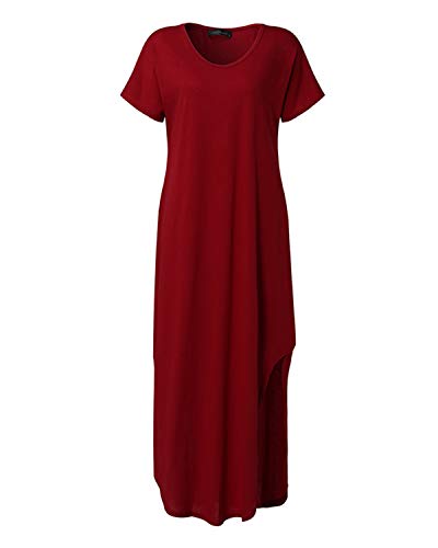 VONDA Vestidos para Mujer Verano Casual Playa Cuello en V Talla Extra Maxi Vestido Largo Bohemio con Bolsillos A-Vino Rojo XXL